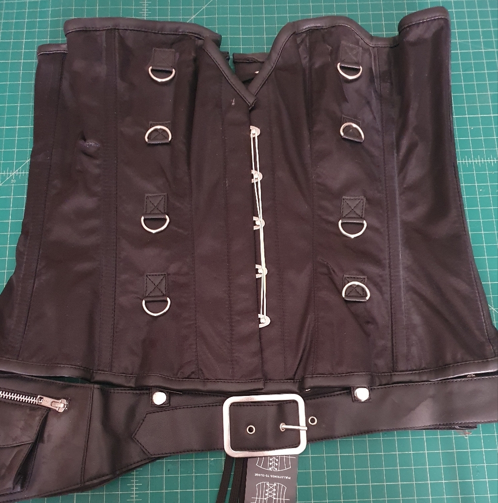 Black Corset with D ring detail, detachable 3 pocket belt